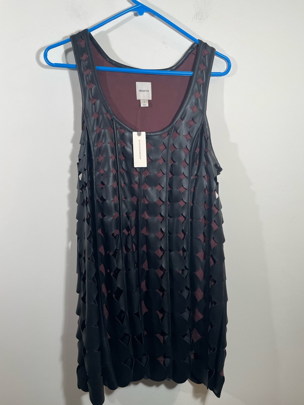 NWT Anthropology Maeve faux leather cutout swing dress S